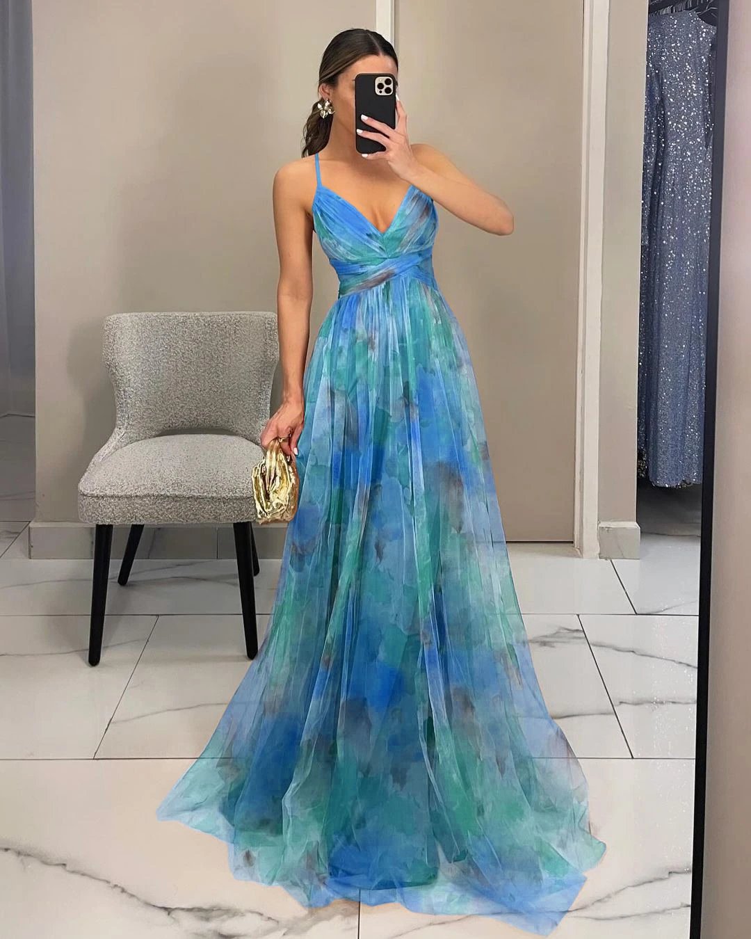 Design Floral Print V-Neck Maxi Dress Yellow Green Multicolor - 17