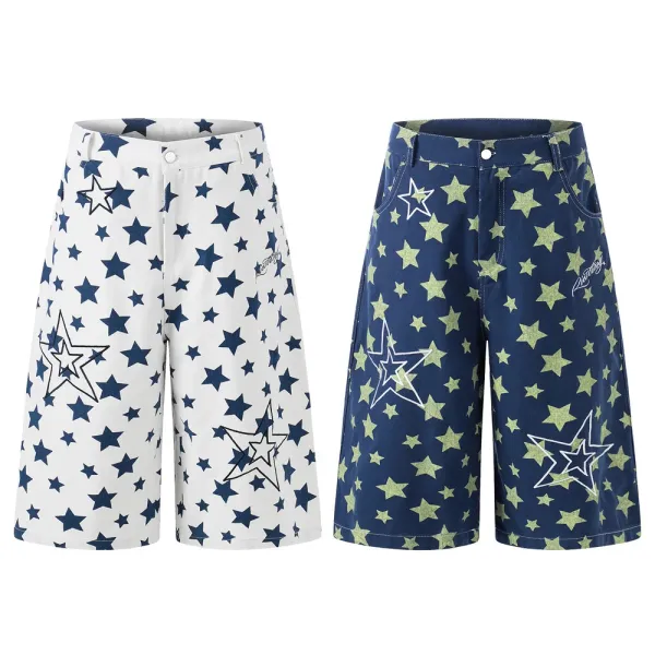 Design Star Print Denim Shorts Navy - 2