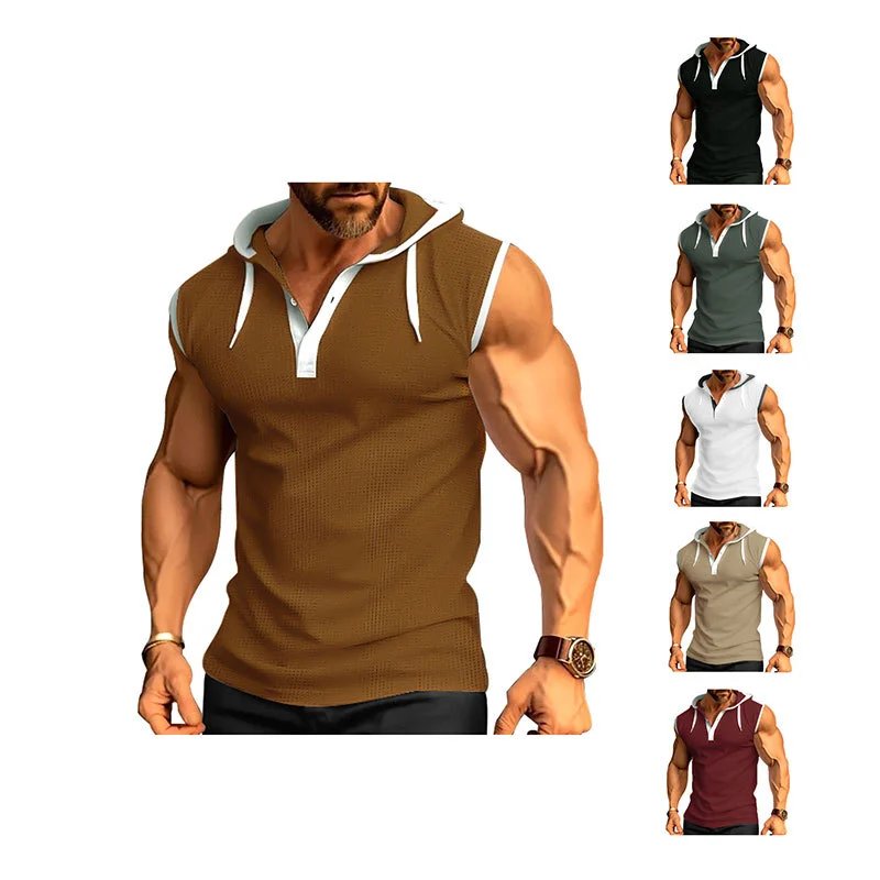 Dongfei Cross Border Sleeveless Hooded Beige Sporty Top