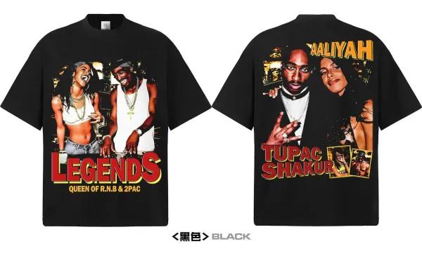 Design Legends & Tupac Shakur Graphic Print Black T-Shirt - 12