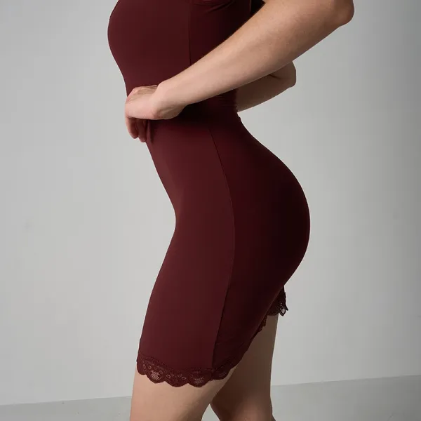 Design Lace Trim Slip Dress Burgundy - 42
