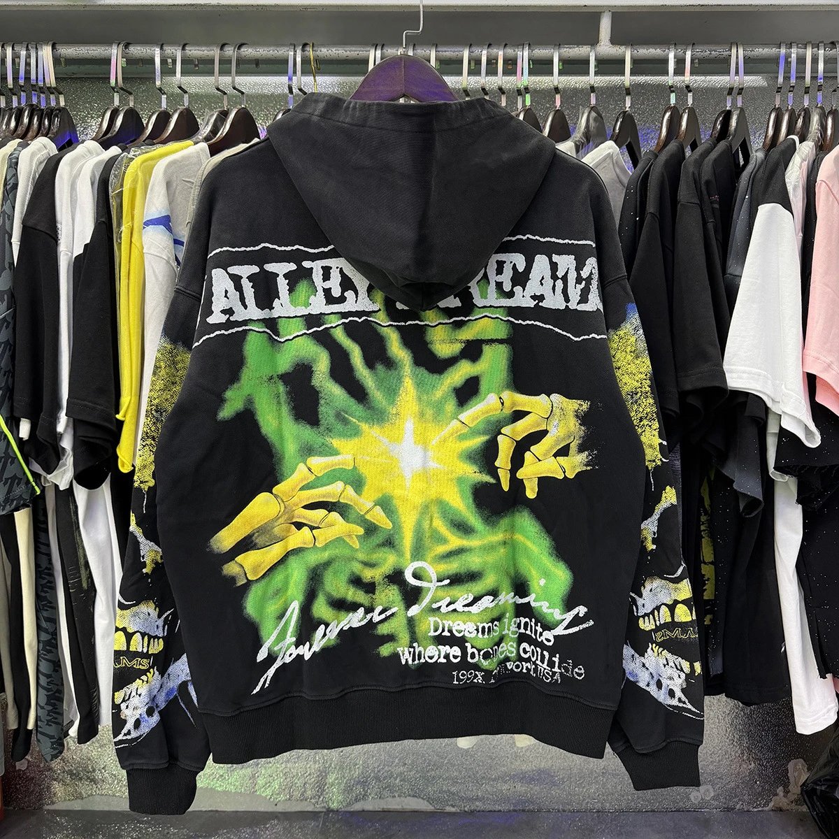 Hellstar Born To Dreams Flame Cross Hoodie Black - 6
