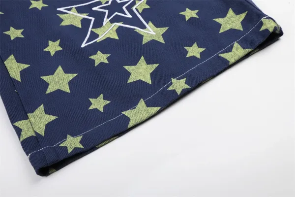 Design Star Print Denim Shorts Navy - 13