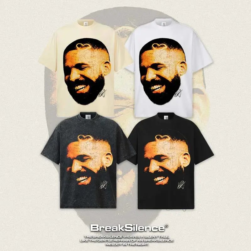 BreakSilence Drake Graphic Print Black Beige Dark Grey Streetwear T-Shirt