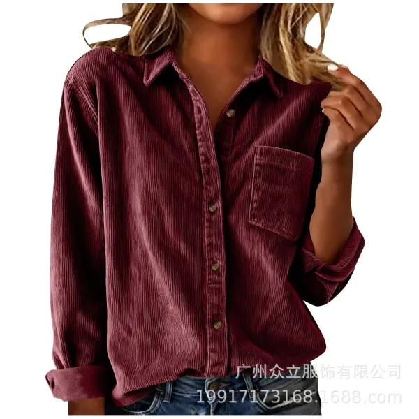 Design Corduroy Button-Up Shirt Forest Green Tops Shirt - 16