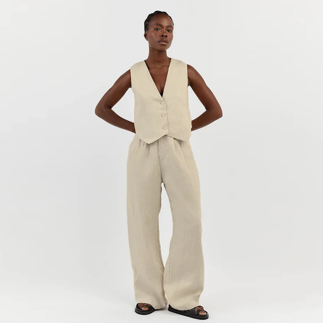 Design Beige Tailored Vest and Wide-Leg Pants Set Sets - 13