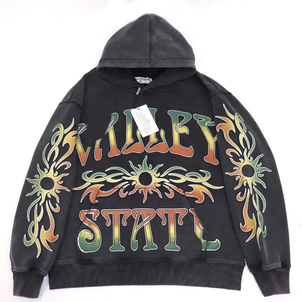 Design Flame Print Cropped Hoodie and Sweatpants Set Multicolor - 9