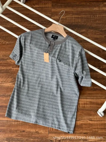 Design Striped Henley T-Shirt Black - 4