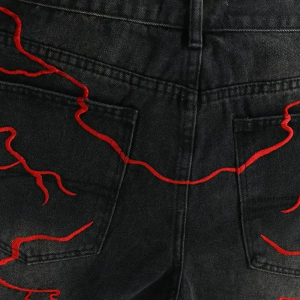 Design Lightning Embroidered Black Denim Shorts - 13