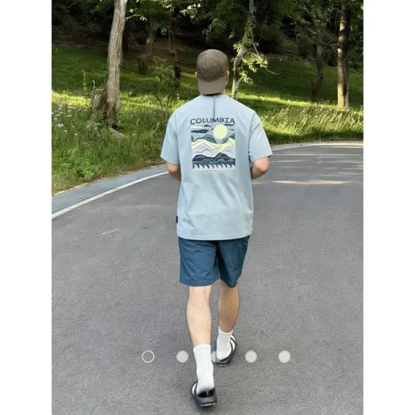 Design Columbia Graphic Mountain Print T-Shirt Light Blue T-Shirt T-Shirts - 20