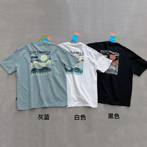 Design Columbia Graphic Mountain Print T-Shirt Light Blue T-Shirt T-Shirts - 21