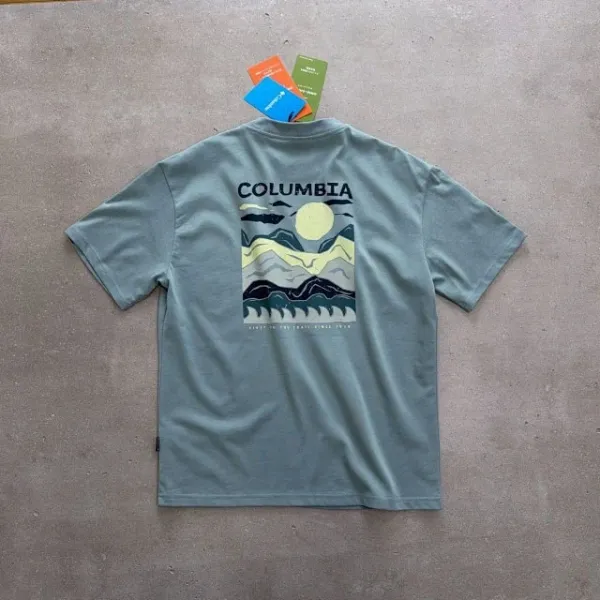 Design Columbia Graphic Mountain Print T-Shirt Light Blue T-Shirt T-Shirts - 25