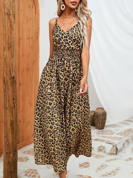 Design Tropical Leaf Print Wrap Midi Dress - 20