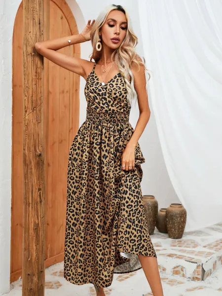 Design Tropical Leaf Print Wrap Midi Dress - 21
