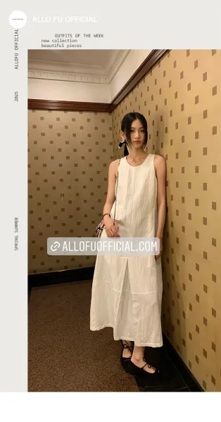 Design Sleeveless Linen Dress in Off-White, Beige, Black - 4