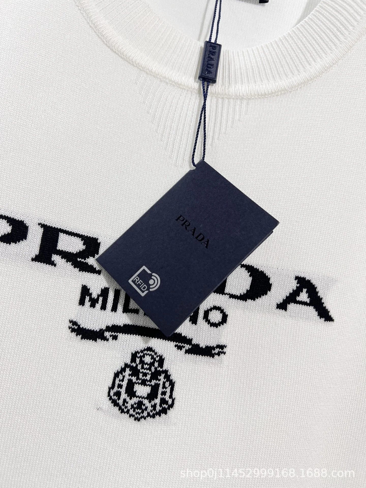 Prada Logo Knit T-Shirt White - 8