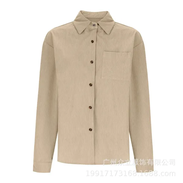 Design Corduroy Button-Up Shirt Forest Green Tops Shirt - 39