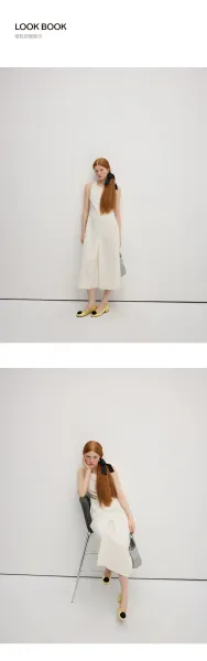Design Sleeveless Linen Dress in Off-White, Beige, Black - 15