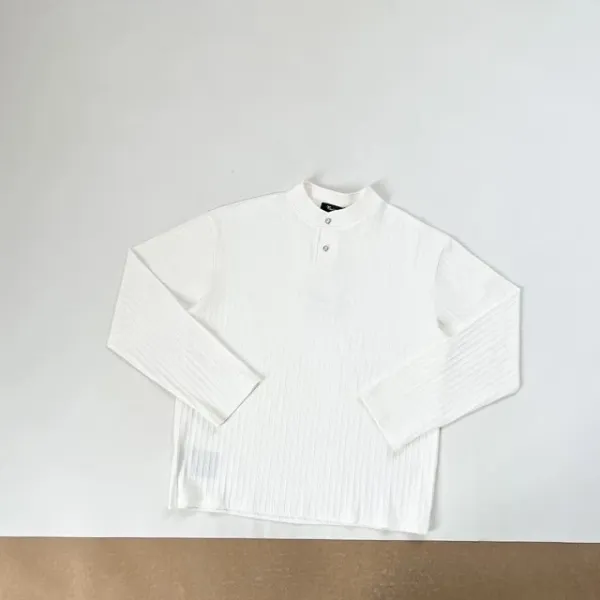 Design Henley Shirt Gray Ribbed Top - 15