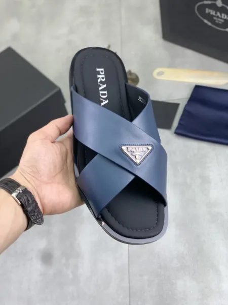 Prada Logo-Embellished Cross-Strap Slide Sandals Black Slippers - 4