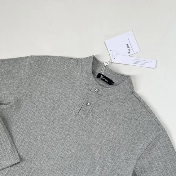Design Henley Shirt Gray Ribbed Top - 18