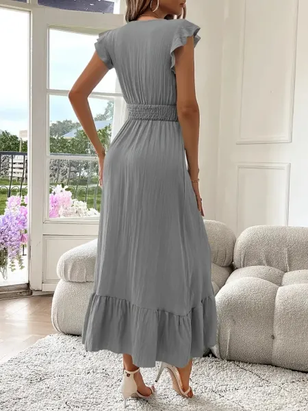 Design Wrap Ruffle Hem Maxi Dress Gray - 17