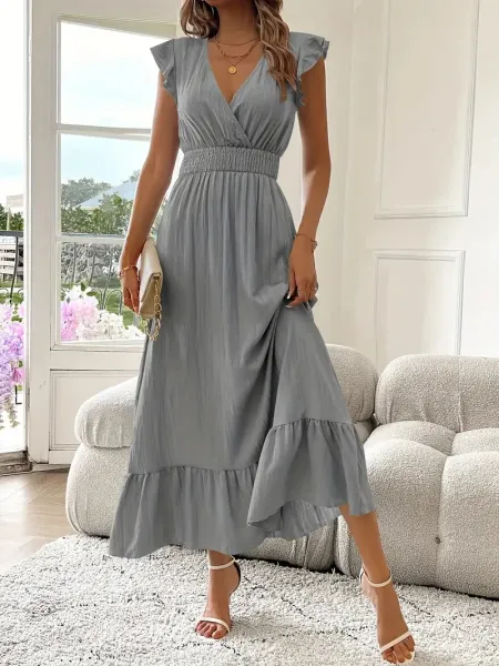 Design Wrap Ruffle Hem Maxi Dress Gray - 18