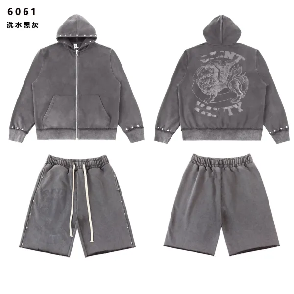 Saint Tears Washed Black Hoodie and Shorts Set - 1