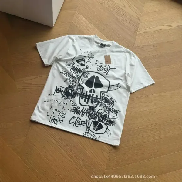 Design Skull Graffiti Print White T-Shirt - 1