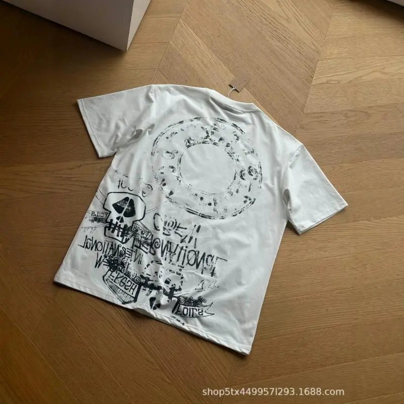 Graphic Print Black White Skull Streetwear T-Shirt