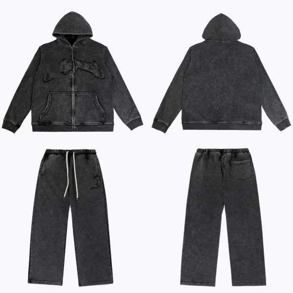 Design Acid Wash Gray Hoodie and Sweatpants Set - 1