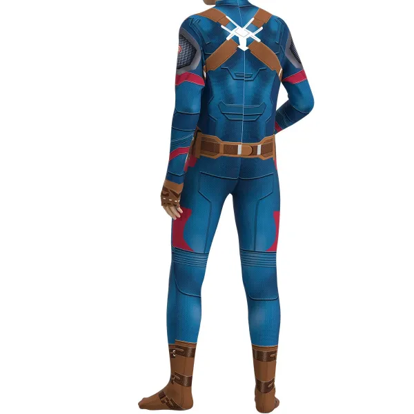 Design Captain America Costume Suit Blue Red White Full Body Jumpsuit Clothing - 5
