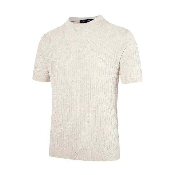 Design Ribbed Knit Short-Sleeve Sweater Light Gray - 11
