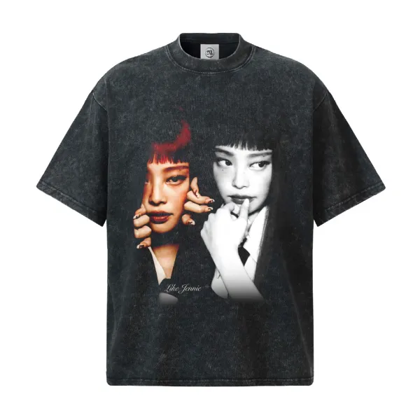 Design 2ML x Jennie Like Jennie Distressed Graphic T-Shirt Black T-Shirts - 1