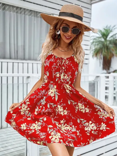 Design Floral Print Tie-Neck Midi Dress - 16
