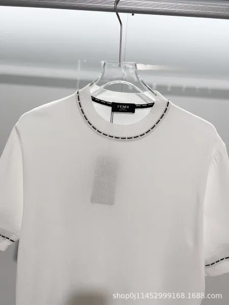 Fendi Knit T-Shirt White with Contrast Stitching - 11