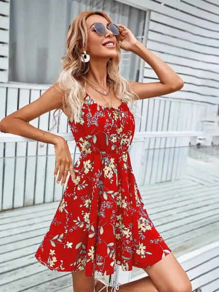 Design Floral Print Tie-Neck Midi Dress - 17