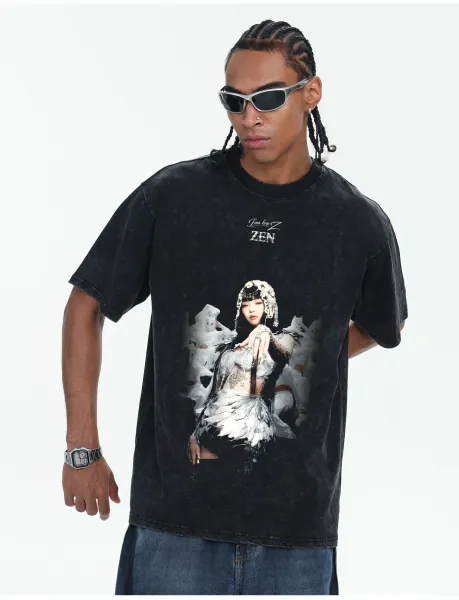 Design Like Jennie Graphic Print Black Oversized T-Shirt - 28