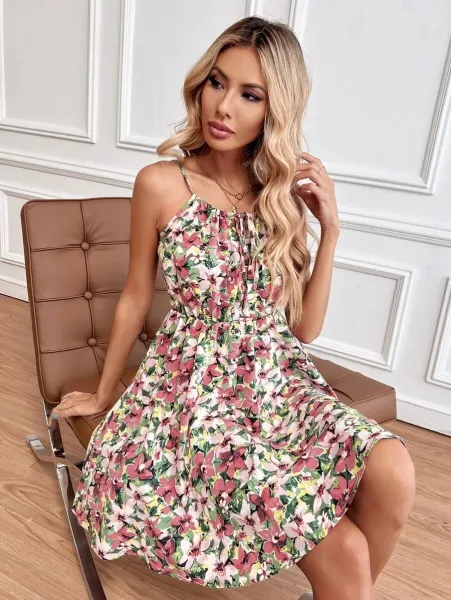 Design Floral Print Tie-Neck Midi Dress - 23