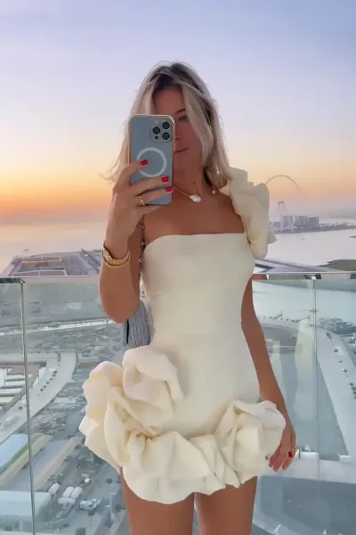 Design Ruffled Strapless Mini Dress in Cream - 3