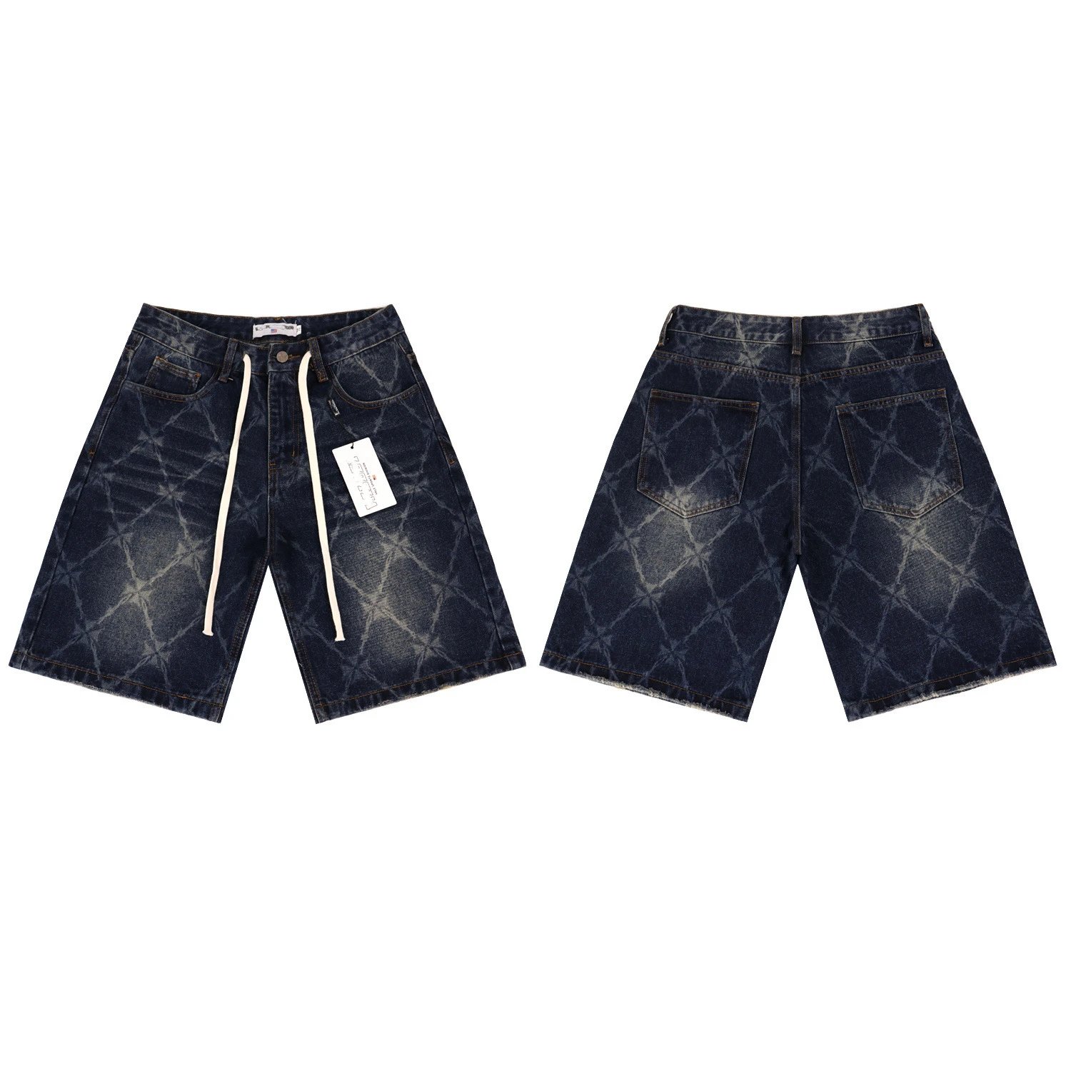 Denim Shorts Blue Black Tie-Dye Patterned Streetwear