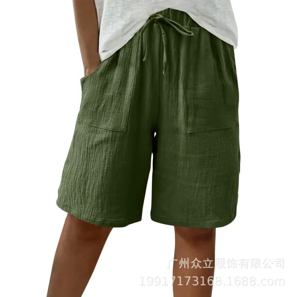 Design Wide-Leg Linen-Blend Drawstring Shorts Blue - 7