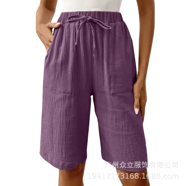 Design Wide-Leg Linen-Blend Drawstring Shorts Blue - 25