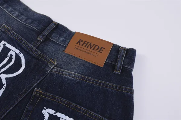 Rhude Denim Shorts Navy with Embroidered Logo - 12