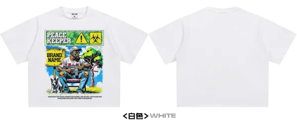 Design Street Wear Peace Keeper Graphic T-Shirt White T-Shirts - 11