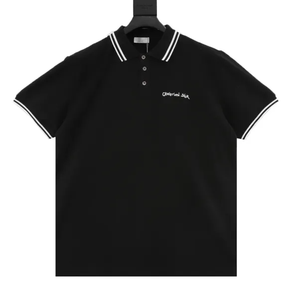 Dior Gray Piqué Polo with White Trim and Script Logo Tops Polo - 6