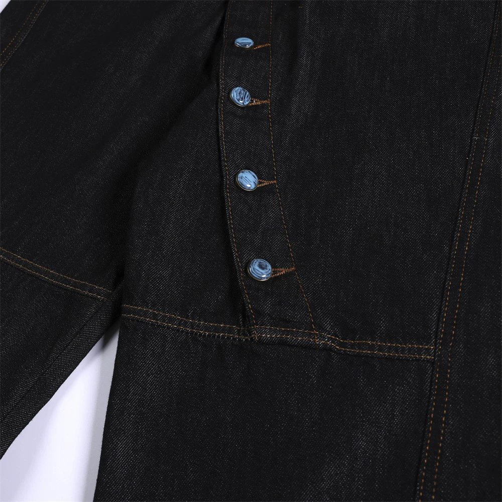 Riende Denim Wide Leg Black Button Front Jeans