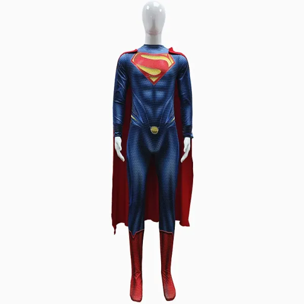Design Superman Costume Blue Red Full Bodysuit with Cape Clothing - 3