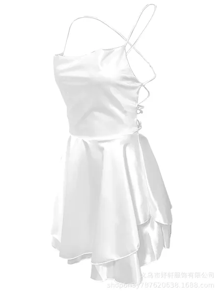 Design Satin Slip Dress Black Women's Mini Dress - 10