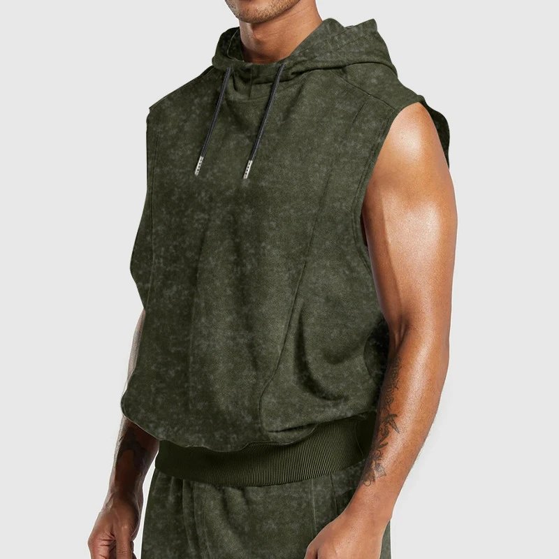 Design Sleeveless Hoodie Navy Acid Wash Vest-Top - 8